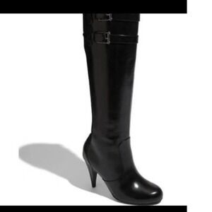 Cole Haan Air Jalisa‎ Tall Boot Black Leather Buckle Heel Women Size 11B